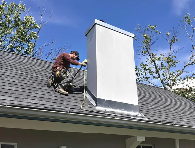 Daytona Beach Chimney Sweep team member finishing chimney construction in Daytona Beach, FL